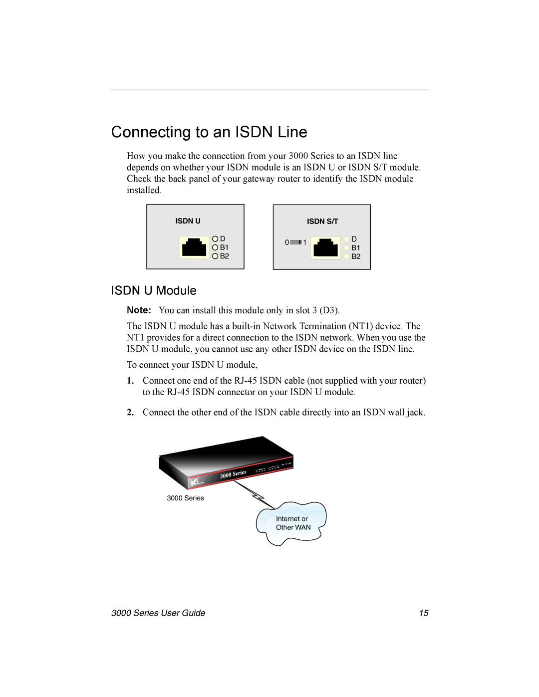 Nx Networks 3000 manual Connecting to an Isdn Line, Isdn U Module 