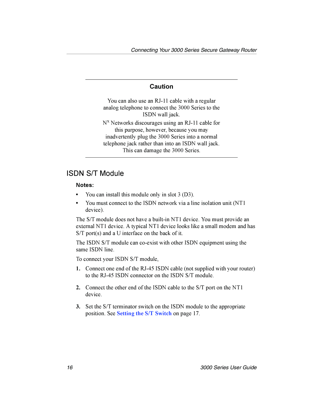 Nx Networks 3000 manual Isdn S/T Module 