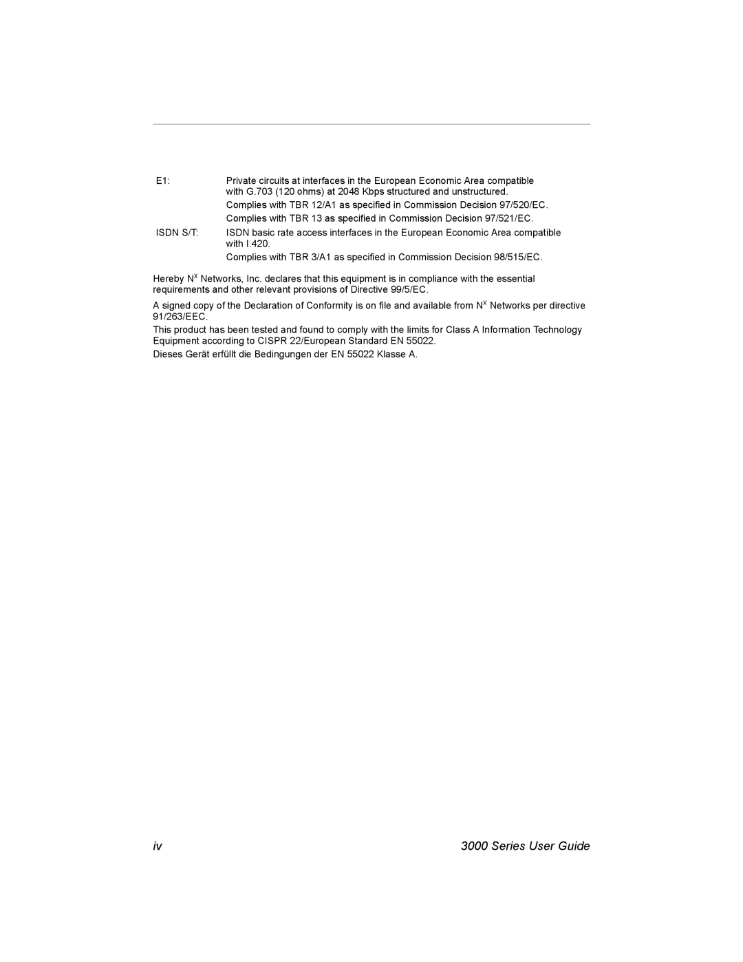 Nx Networks 3000 manual Isdn S/T 