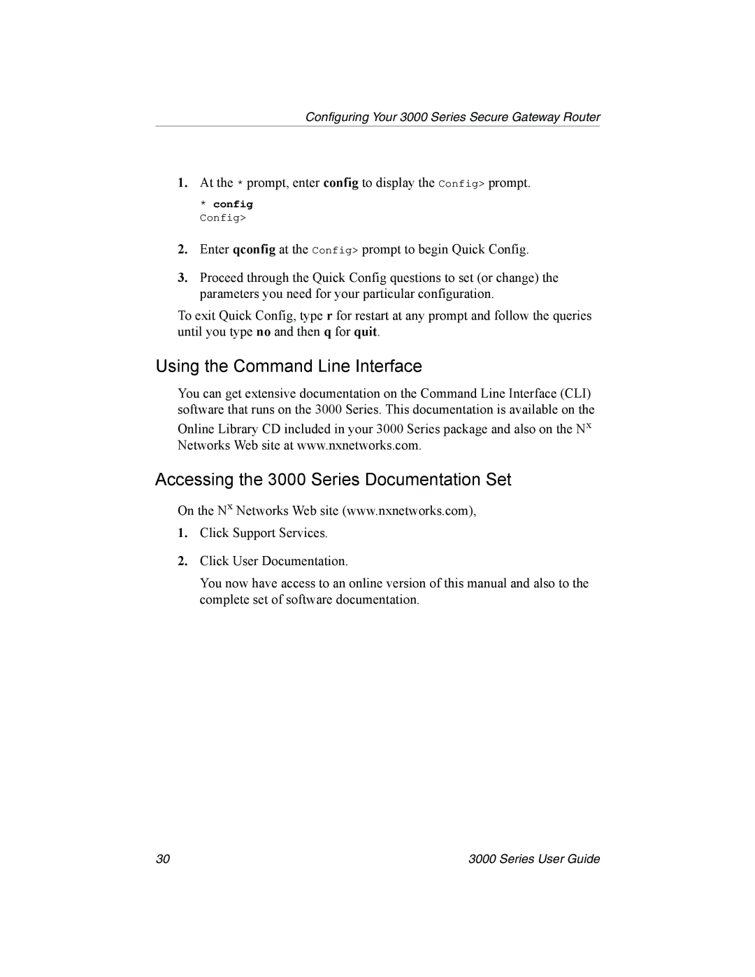 Nx Networks manual Using the Command Line Interface, Accessing the 3000 Series Documentation Set 