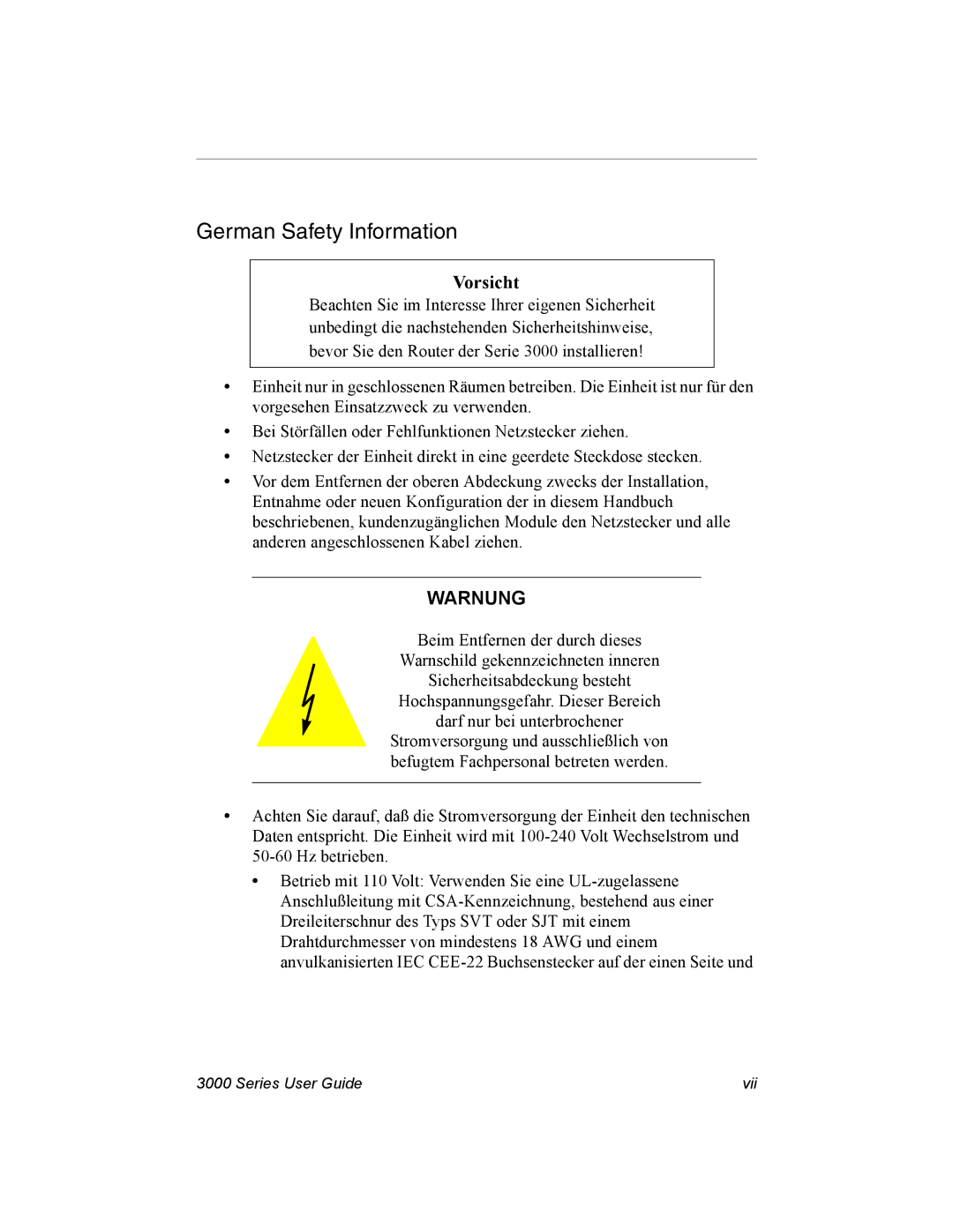 Nx Networks 3000 manual German Safety Information 