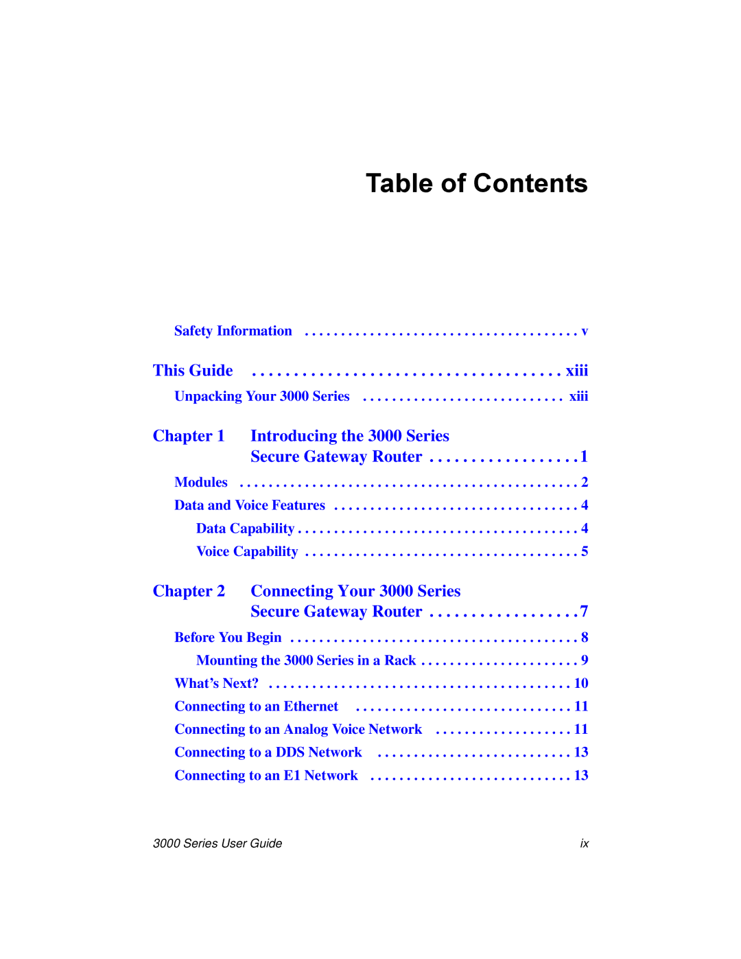 Nx Networks 3000 manual Table of Contents 