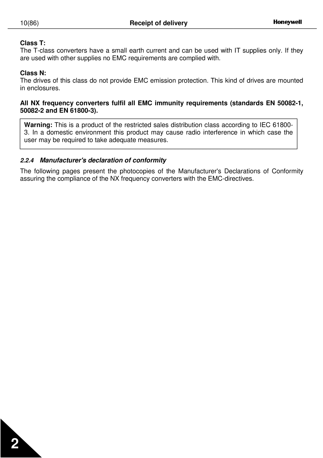 Nx Networks NX series user manual 1086, Class T, Class N, Manufacturers declaration of conformity 