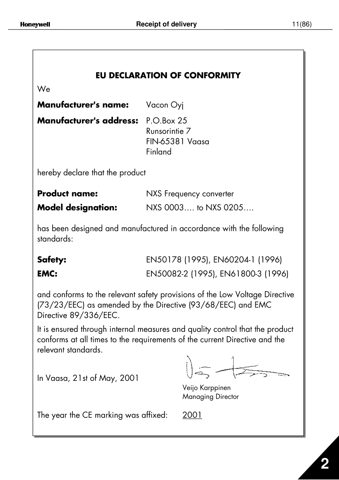 Nx Networks NX series user manual EU Declaration of Conformity, 1186 