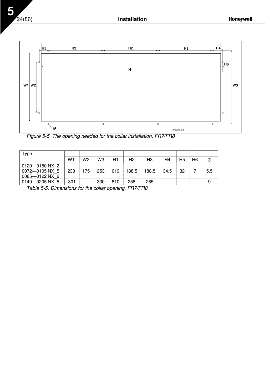 Nx Networks NX series user manual Installation, Opening needed for the collar installation, FR7/FR8 