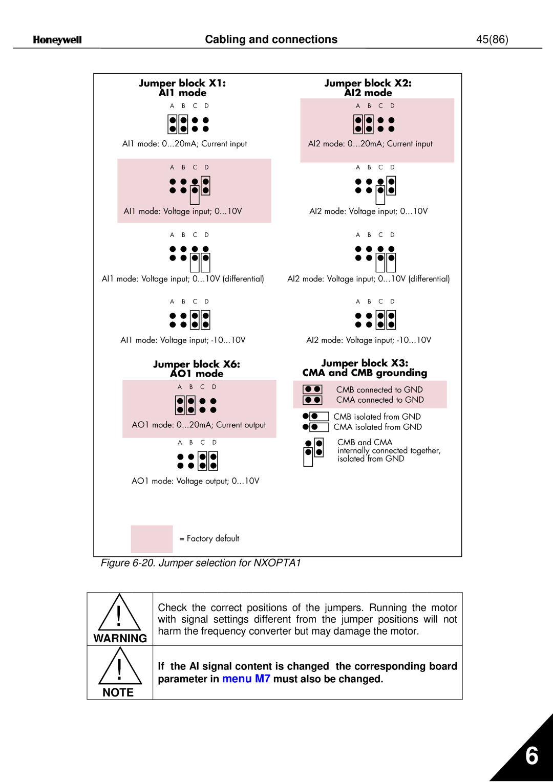 Nx Networks NX series user manual 4586, Jumper block AI1 mode AI2 mode 