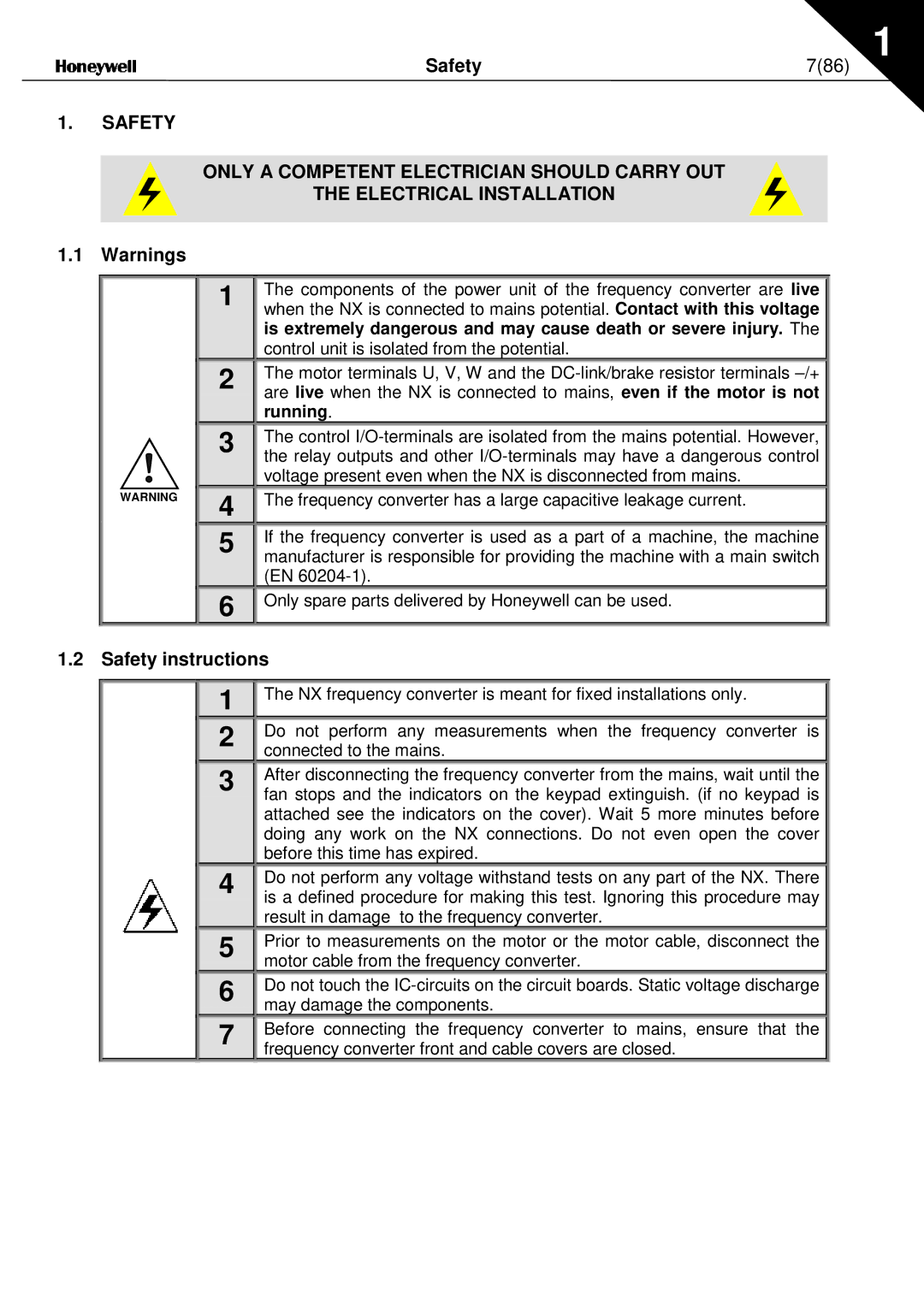 Nx Networks NX series user manual 786, Safety instructions 