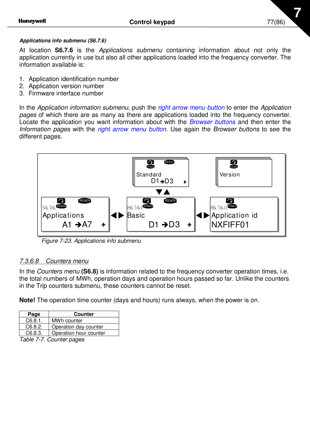 Nx Networks NX series user manual 7786, Counters menu 