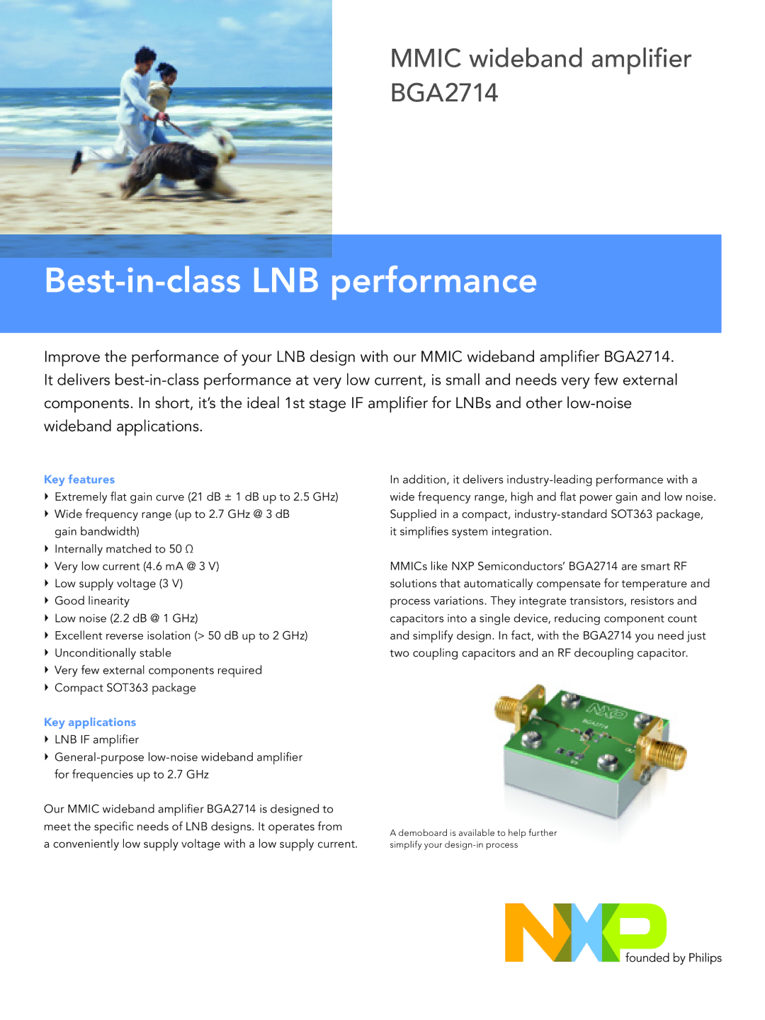 NXP Semiconductors BGA2714 manual Best-in-class LNB performance, Key features, Key applications 