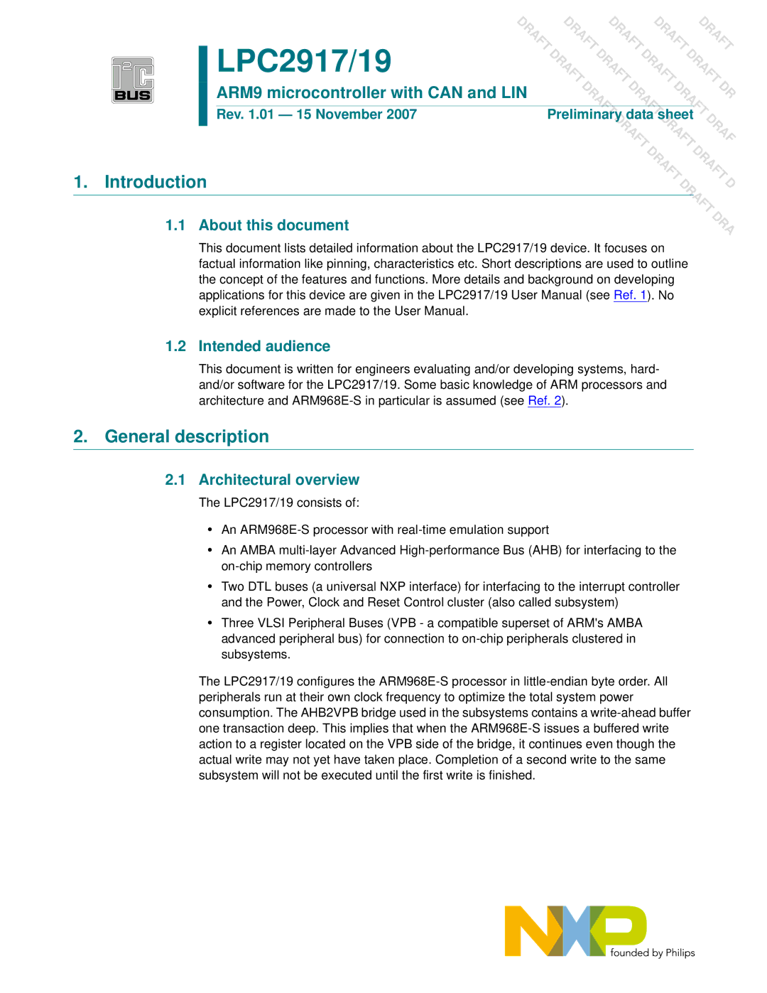 NXP Semiconductors LPC2917, LPC2919 user manual Introduction, General description, About this document, Intended audience 