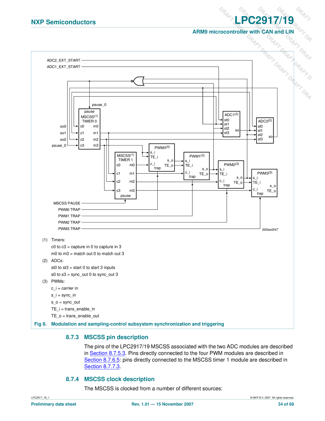 NXP Semiconductors LPC2919, LPC2917 user manual Mscss pin description, Mscss clock description 