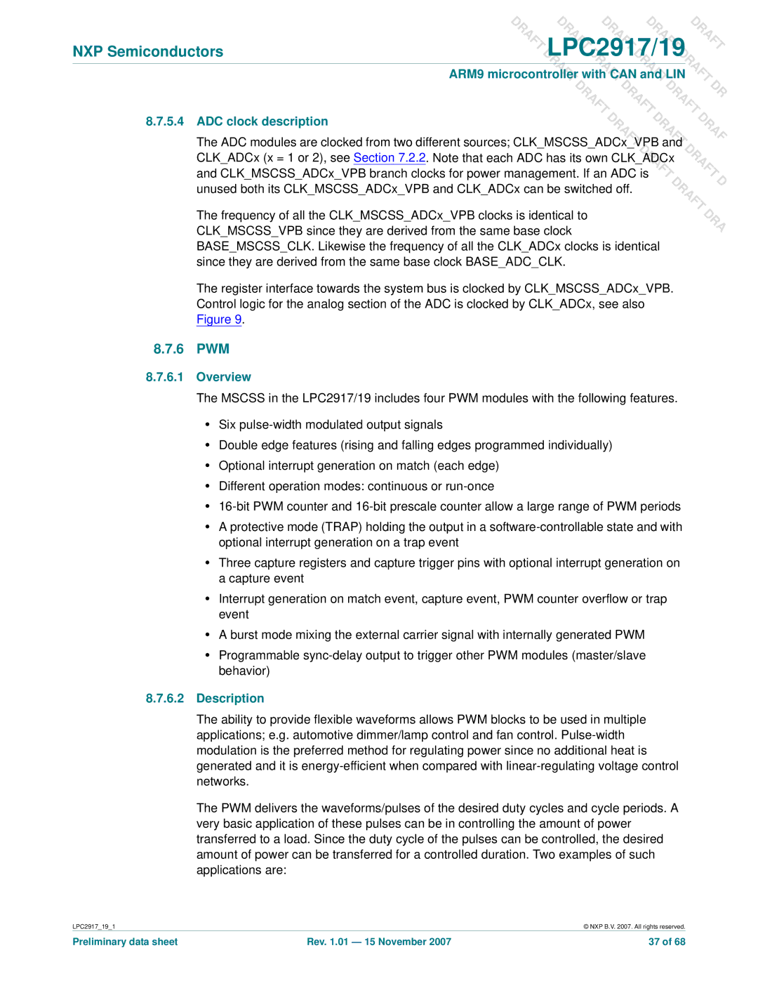 NXP Semiconductors LPC2917, LPC2919 user manual 6 PWM, ADC clock description 