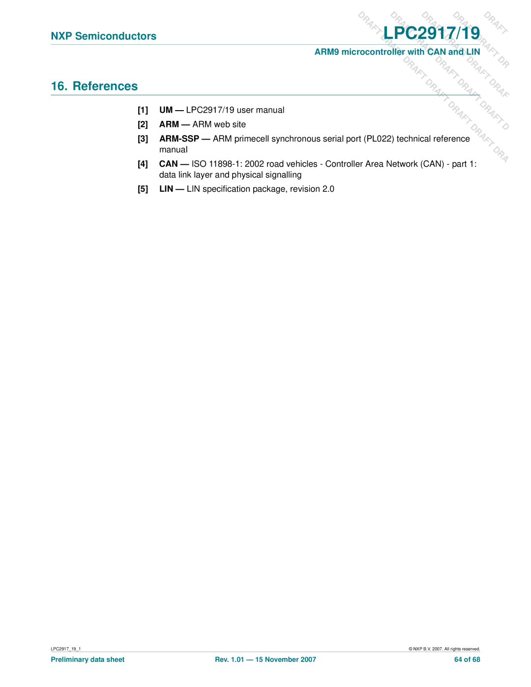 NXP Semiconductors LPC2919, LPC2917 user manual References 