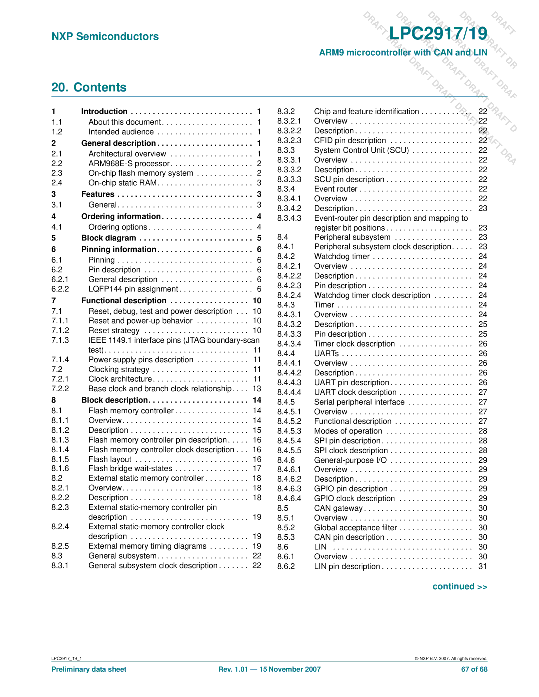 NXP Semiconductors LPC2917, LPC2919 user manual Contents 