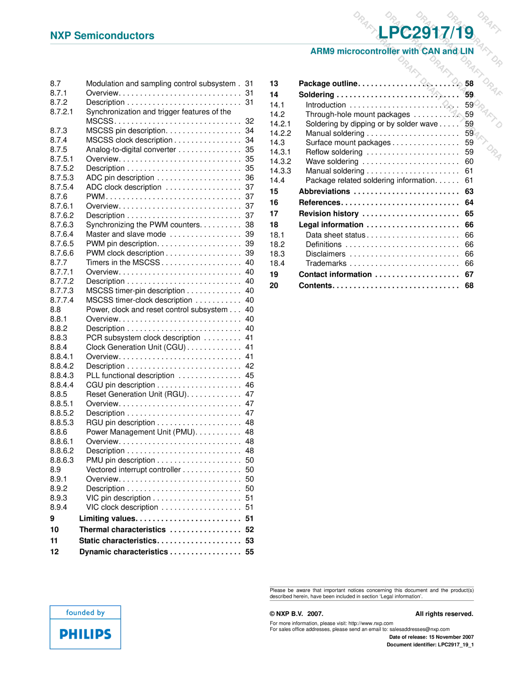 NXP Semiconductors LPC2919, LPC2917 user manual Soldering, Package outline, Contact information Contents 