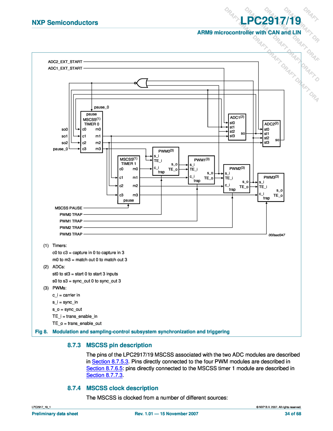 NXP Semiconductors LPC2919 user manual MSCSS pin description, MSCSS clock description, DLPC2917/19 