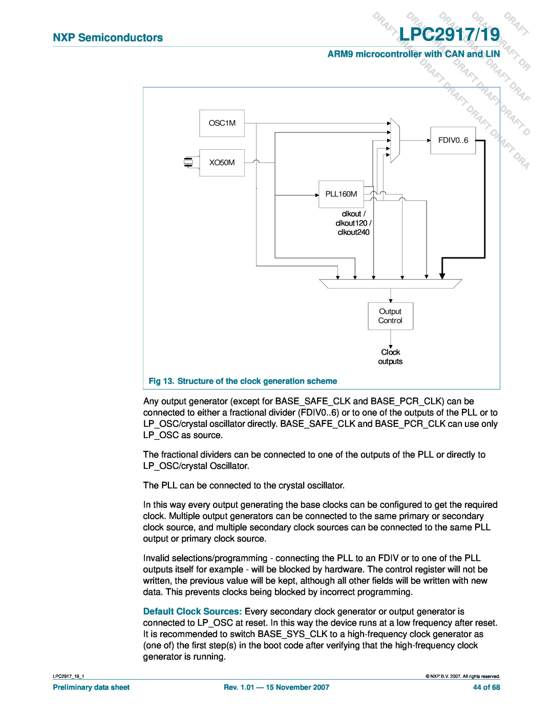 NXP Semiconductors LPC2919 user manual DLPC2917/19, Draft Draft Draf, LPOSC/crystal Oscillator 