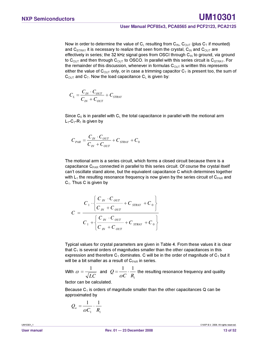 NXP Semiconductors PCF2123, PCF85x3, PCA8565, PCA2125 user manual + C 