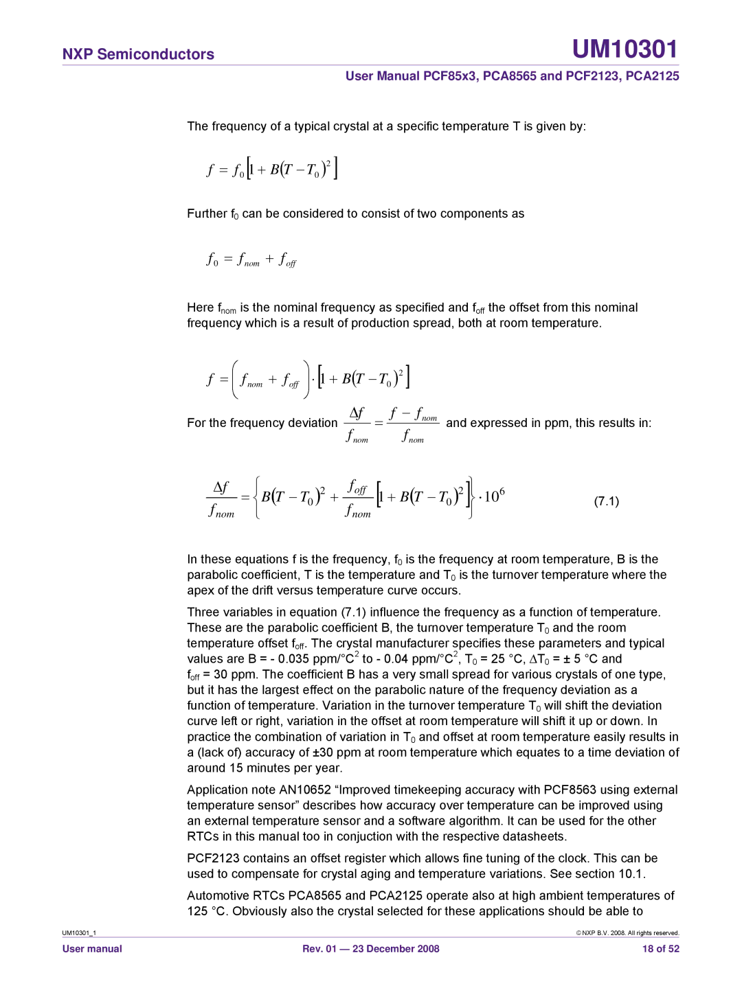 NXP Semiconductors PCA8565, PCF85x3, PCF2123, PCA2125 user manual f nom 