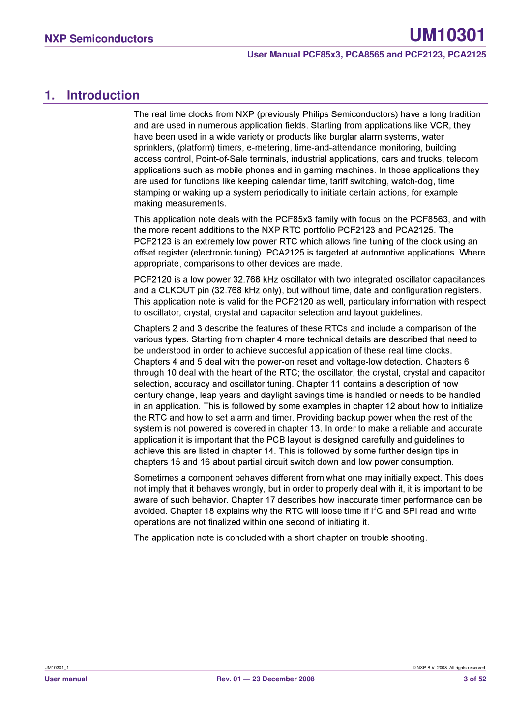 NXP Semiconductors PCA2125, PCF85x3, PCF2123, PCA8565 user manual Introduction 