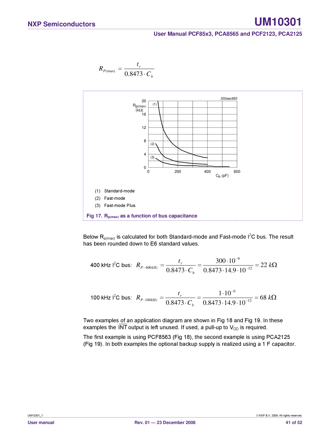 NXP Semiconductors PCF2123, PCF85x3, PCA8565, PCA2125 user manual 8473 ⋅ C b, Rpmax as a function of bus capacitance 