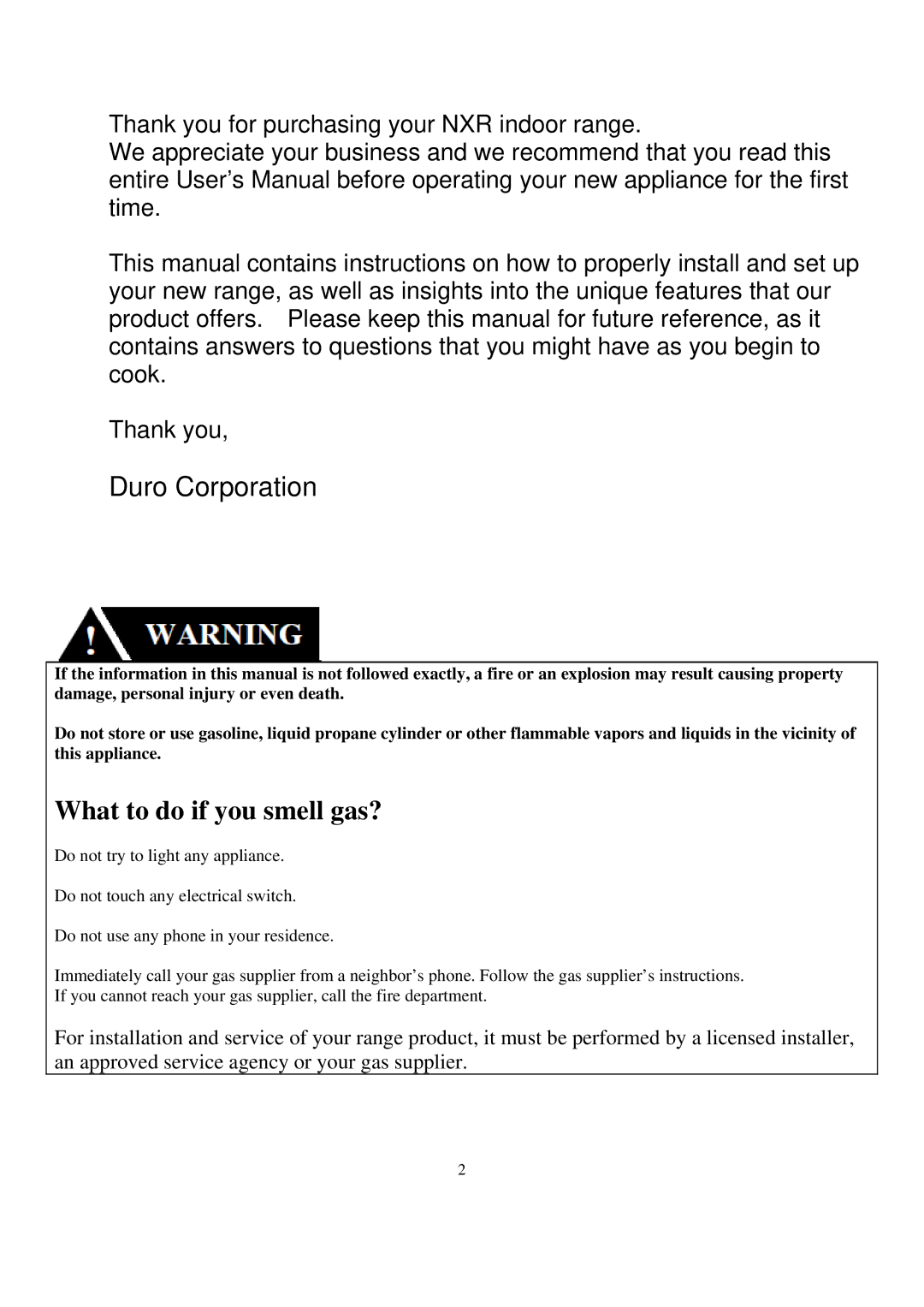 NXR BX3062, DRGB4801, BX3031 manual What to do if you smell gas? 