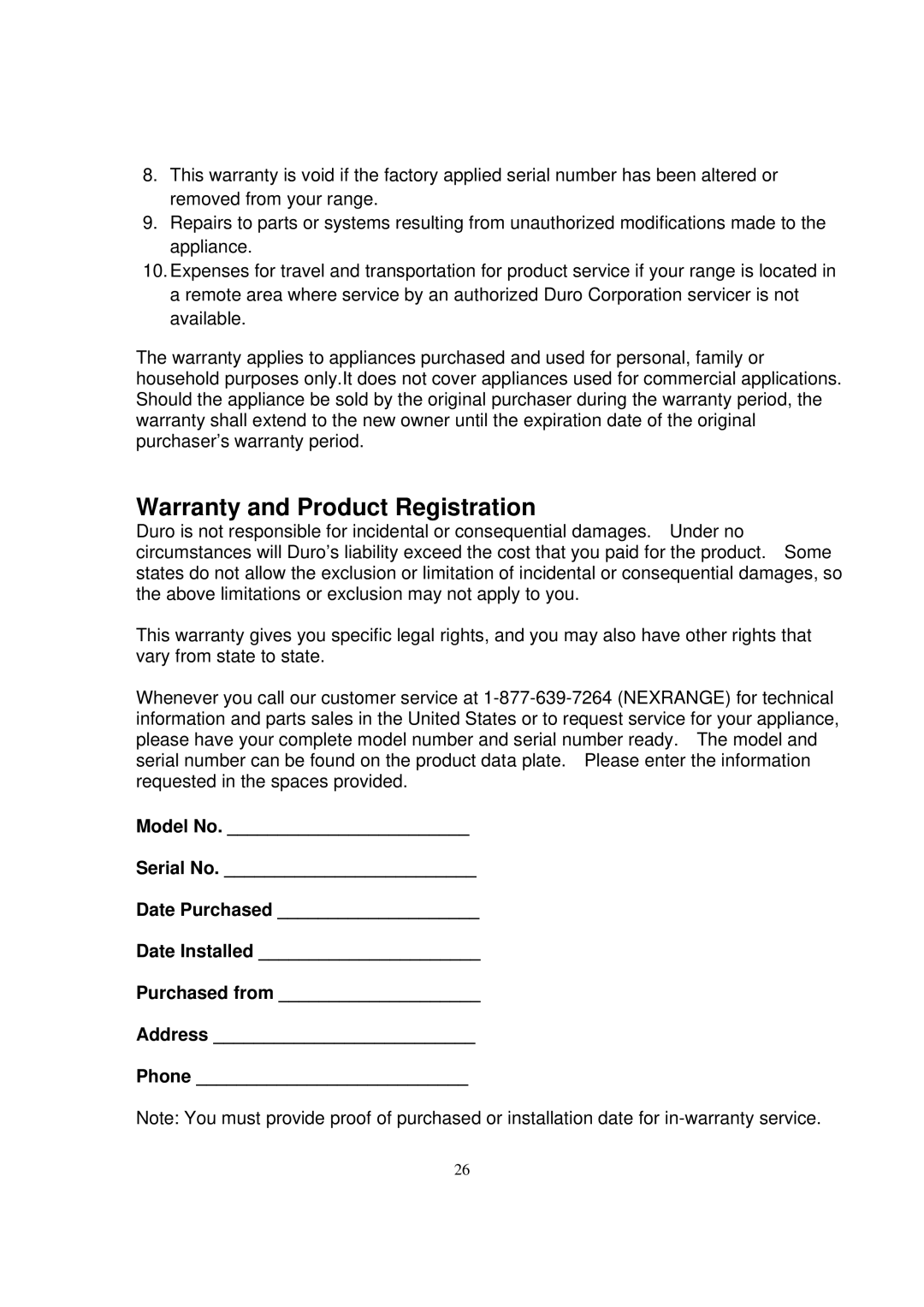 NXR BX3062, DRGB4801, BX3031 manual Warranty and Product Registration 