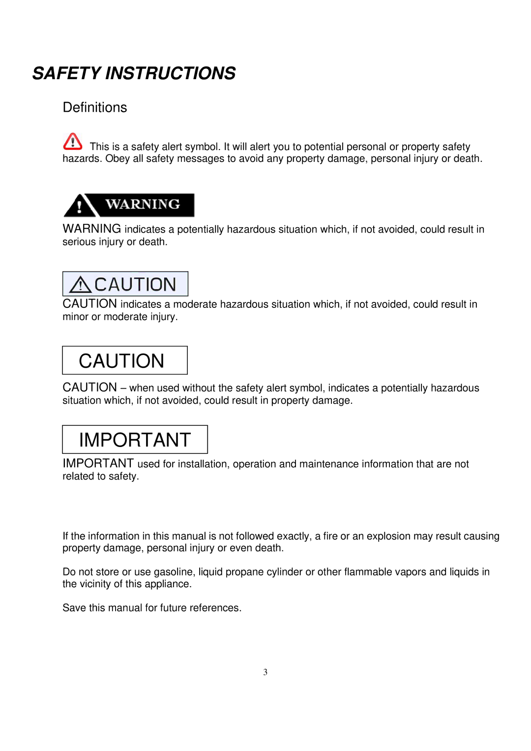 NXR DRGB4801, BX3031, BX3062 manual Safety Instructions, Definitions 