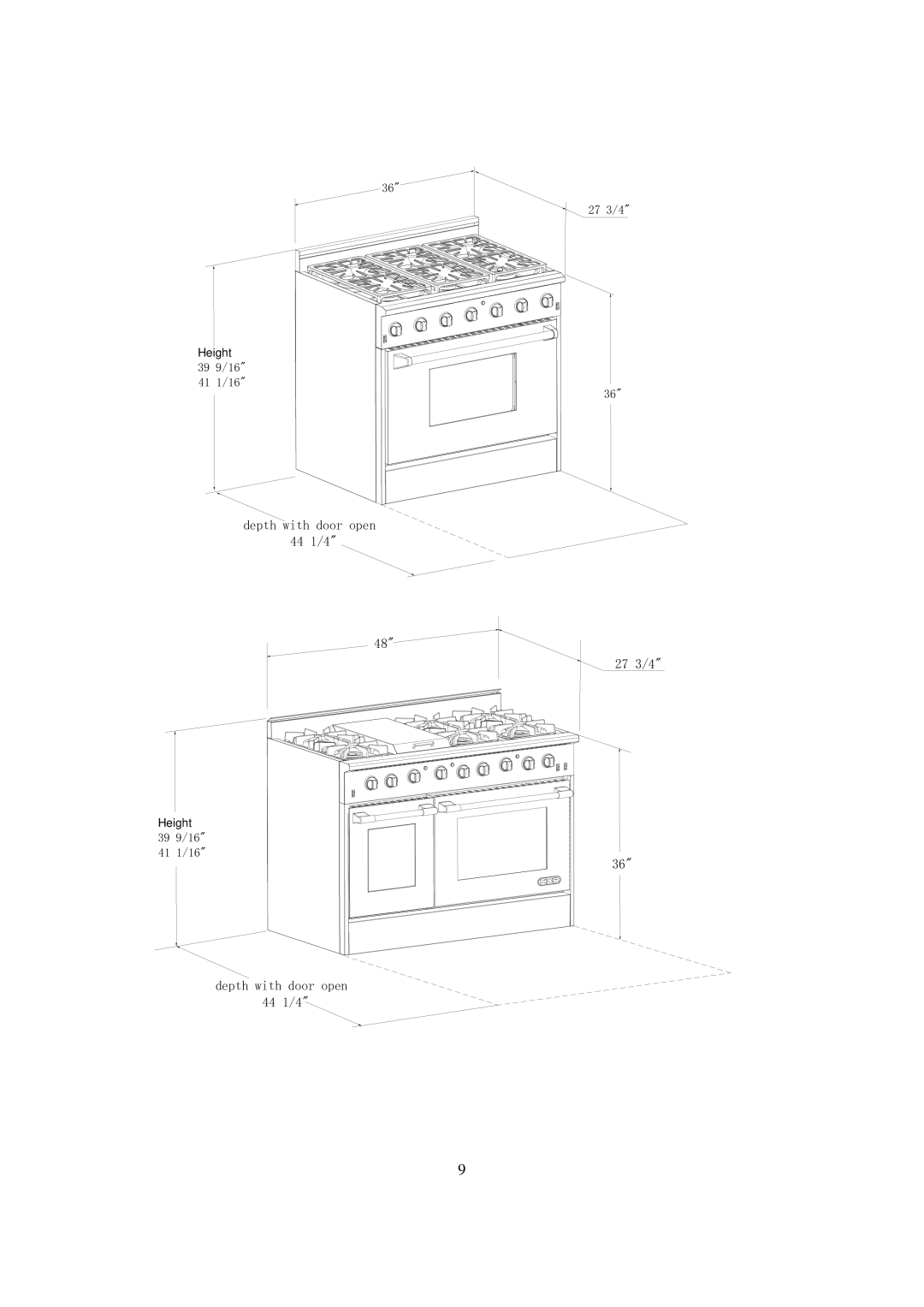 NXR DRGB4801, BX3031, BX3062 manual Depth with door open 44 1/4 