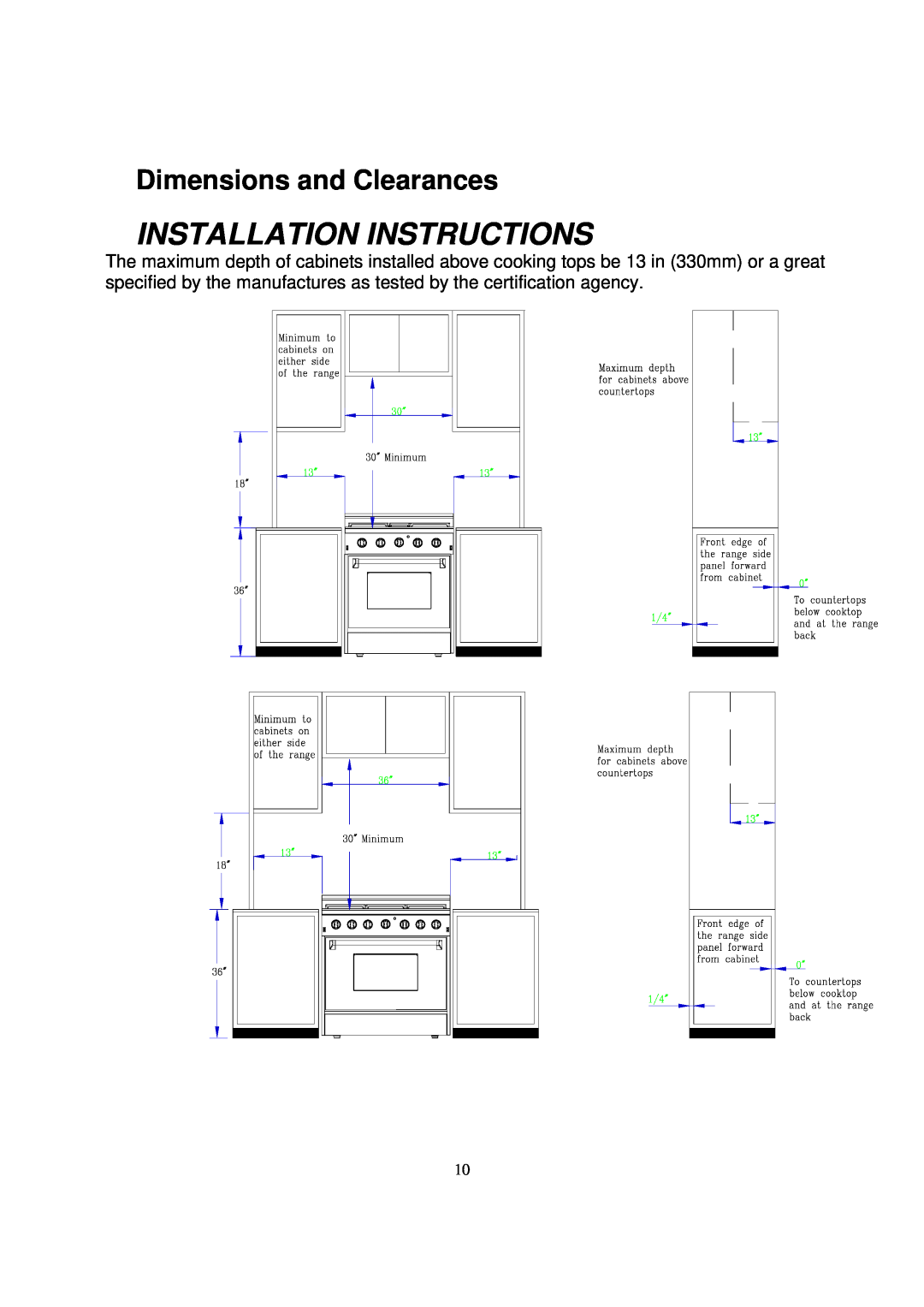 NXR BX3031, DRGB4801, BX3062 manual Installation Instructions, Dimensions and Clearances 