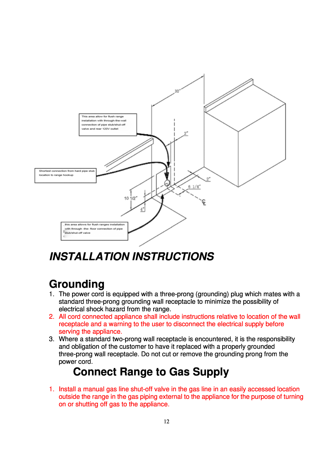 NXR DRGB4801, BX3031, BX3062 manual Installation Instructions, Grounding, Connect Range to Gas Supply 