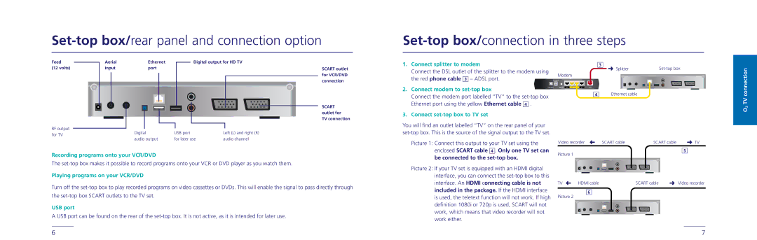 O2 Innovations 3800TW user manual Set-top box/rear panel and connection option, Set-top box/connection in three steps 