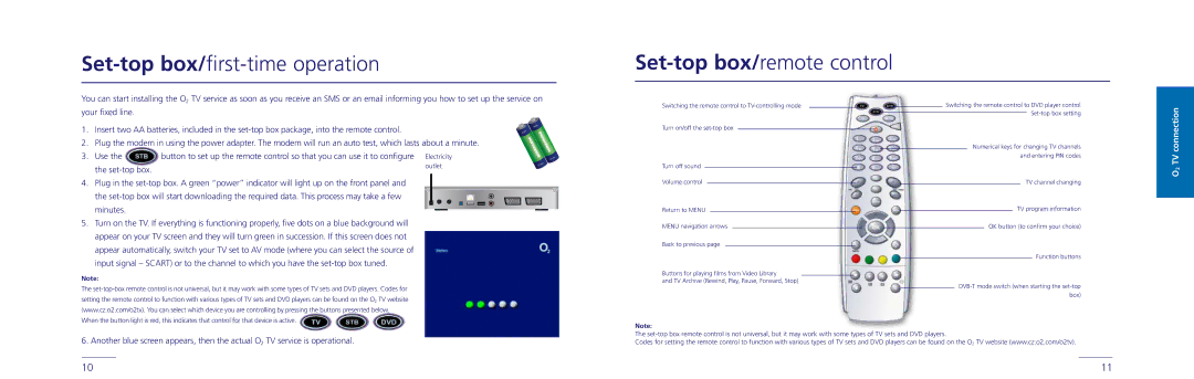 O2 Innovations 3800TW user manual Set-topbox/first-time operation Set-top box/remote control 