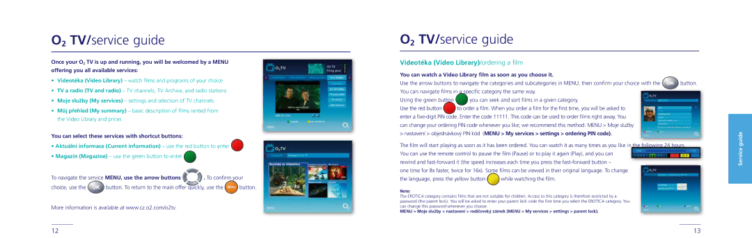 O2 Innovations 3800TW user manual O2 TV/service guide, Videotéka Video Library/ordering a film 