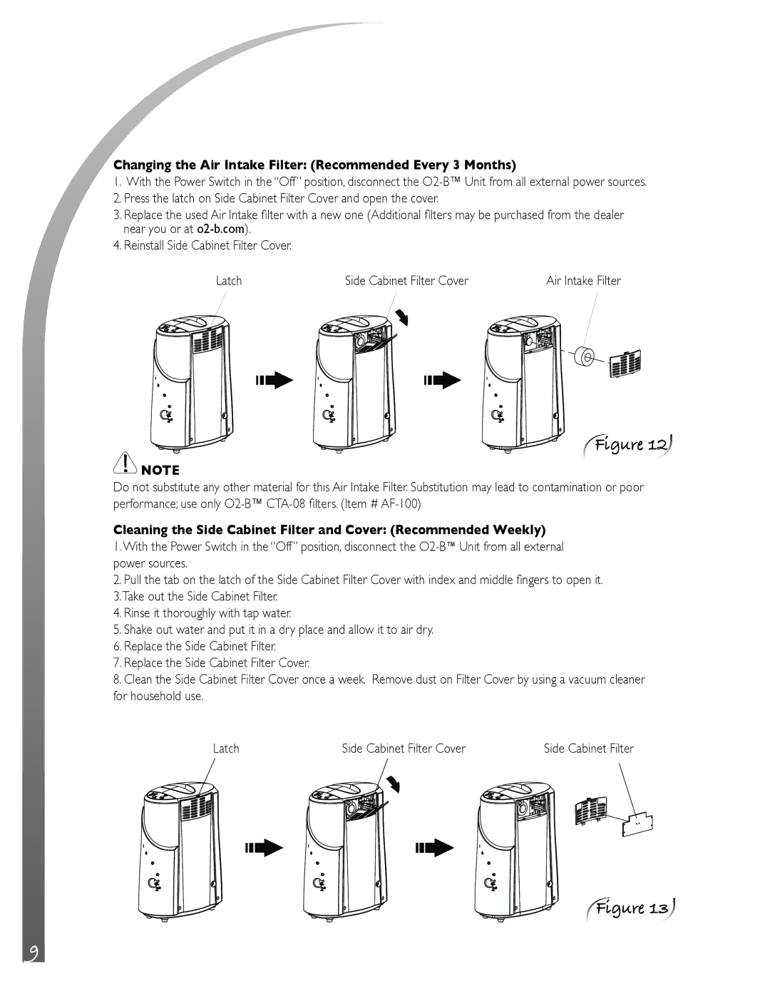 O2 Innovations CTA-08 owner manual Changing the Air Intake Filter Recommended Every 3 Months 