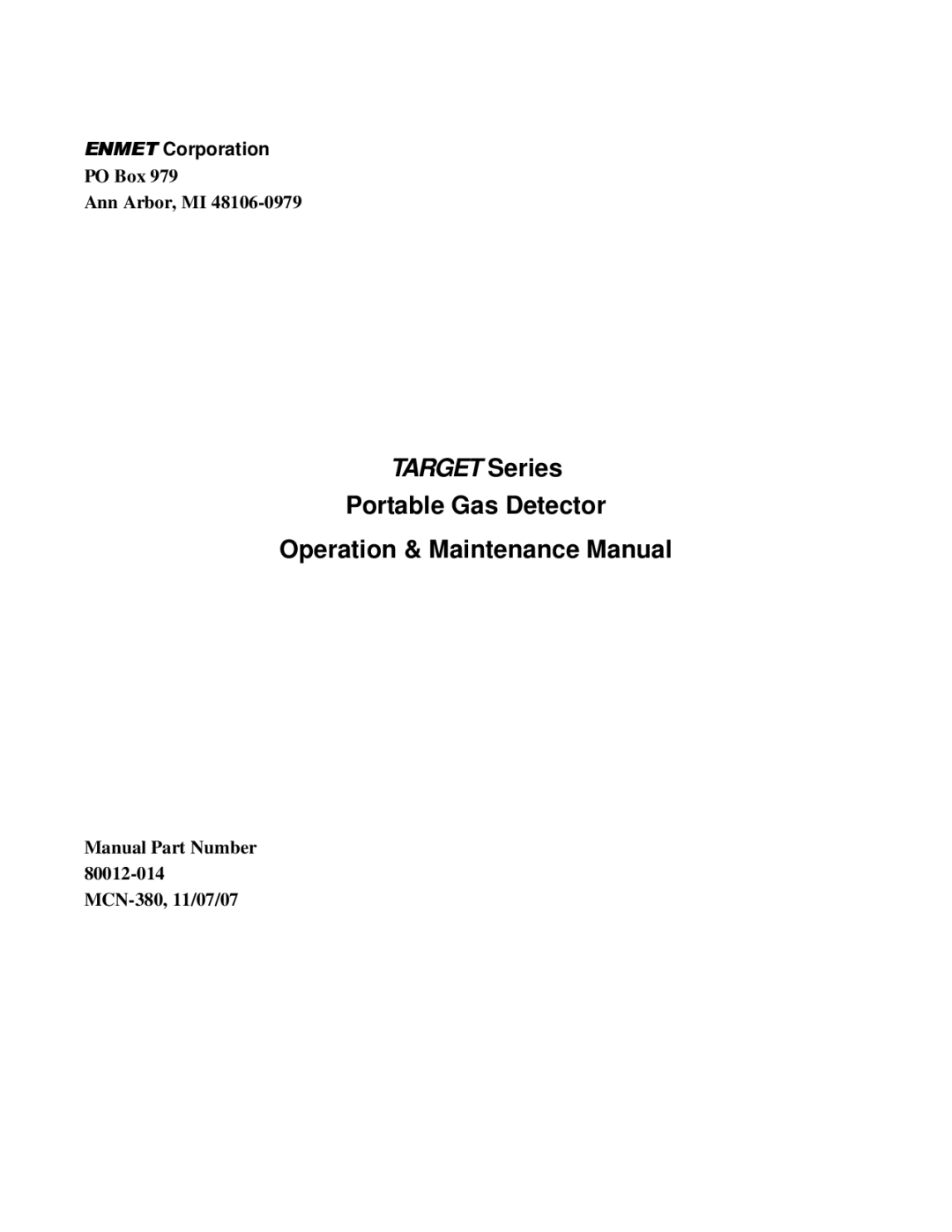 O2 Innovations pmn manual Target Series, Enmet Corporation 