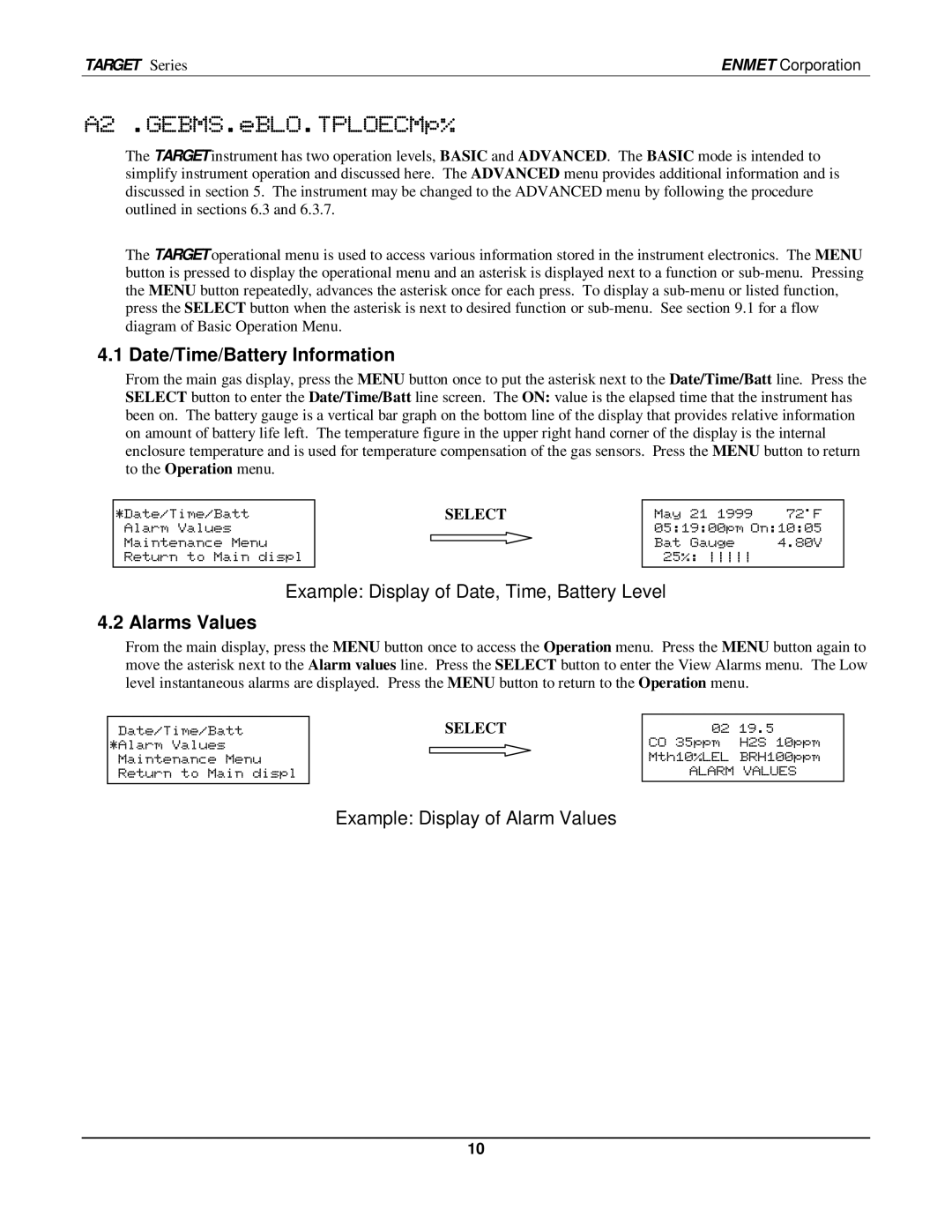 O2 Innovations pmn manual Basic User Operation, Date/Time/Battery Information, Example Display of Date, Time, Battery Level 