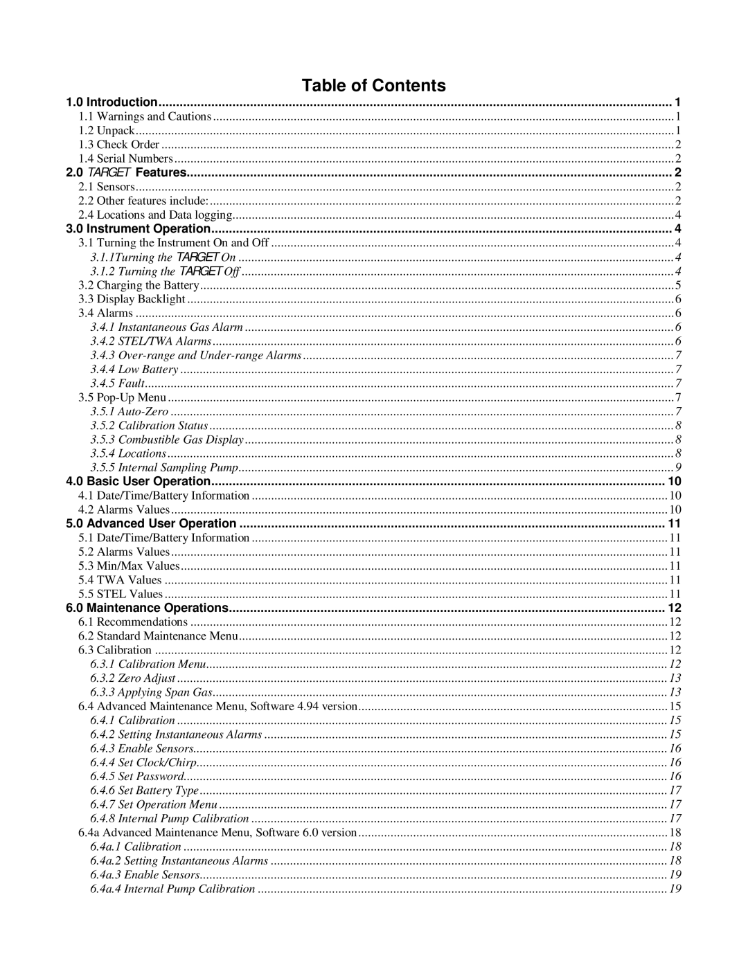 O2 Innovations pmn manual Table of Contents 