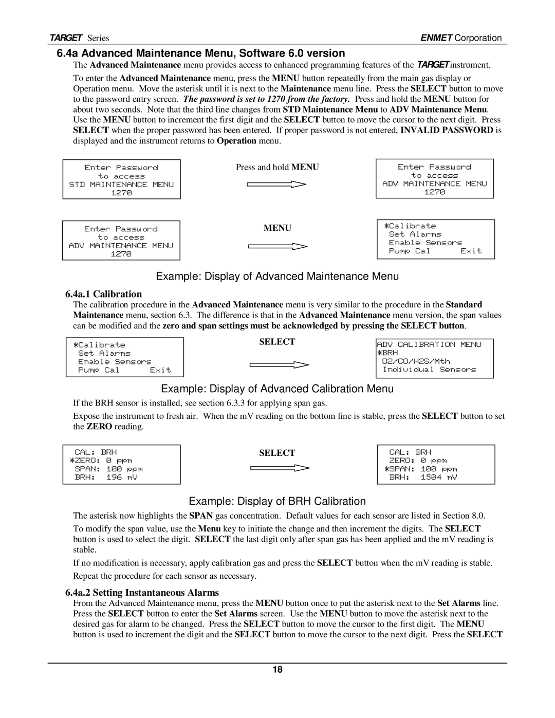 O2 Innovations pmn 4a Advanced Maintenance Menu, Software 6.0 version, 4a.1 Calibration, 4a.2 Setting Instantaneous Alarms 