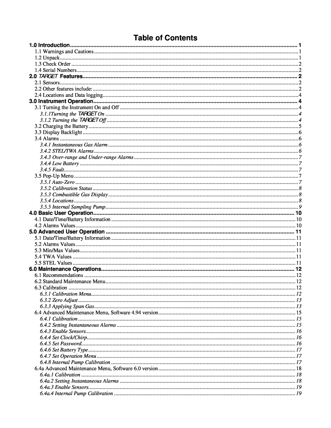 O2 Innovations pmn manual Table of Contents 