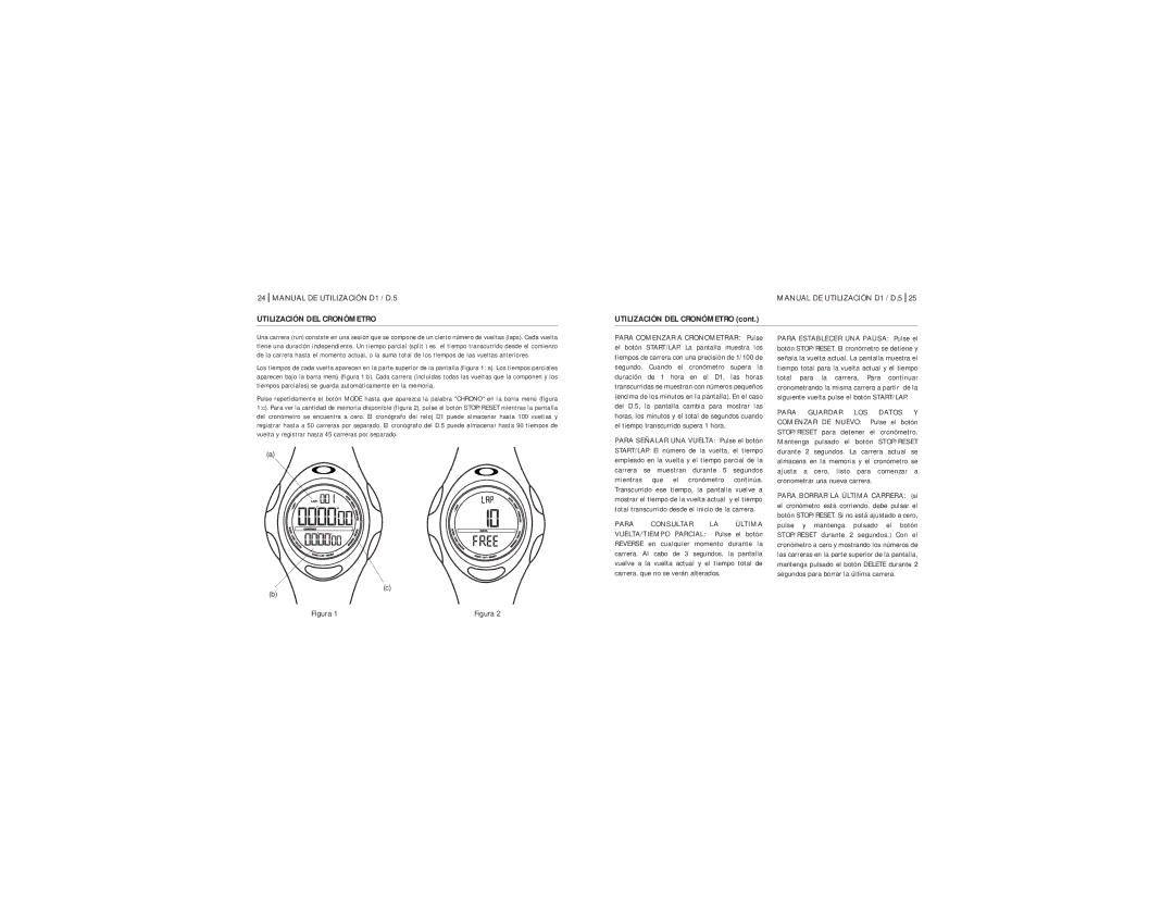 Oakley D1 manual Utilización DEL Cronómetro 