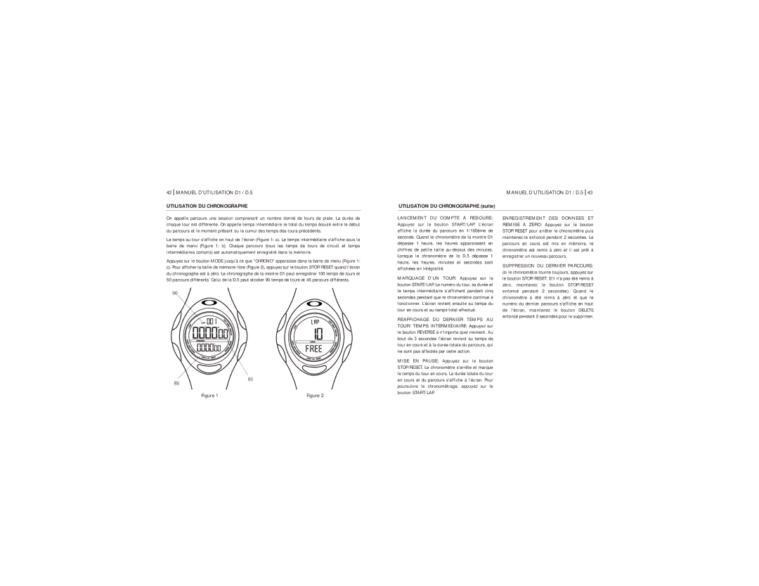 Oakley D1 manual Utilisation DU Chronographe suite 