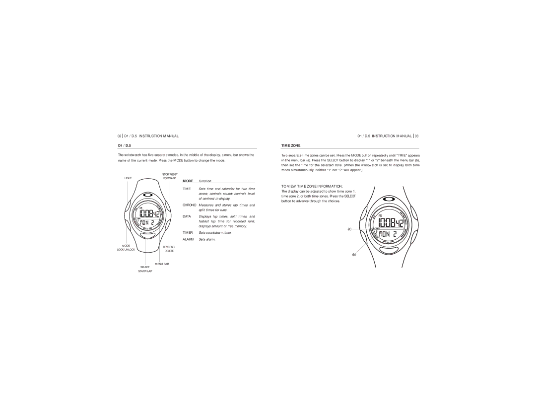 Oakley D1 manual To View Time Zone Information 