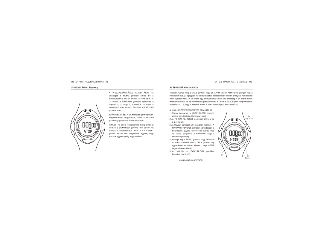 Oakley manual 118 D1 / D.5 Használati Utasítás, VISSZASZÁMLÁLÁScont, AZ Ébresztã Használata, Gombbal lehet 