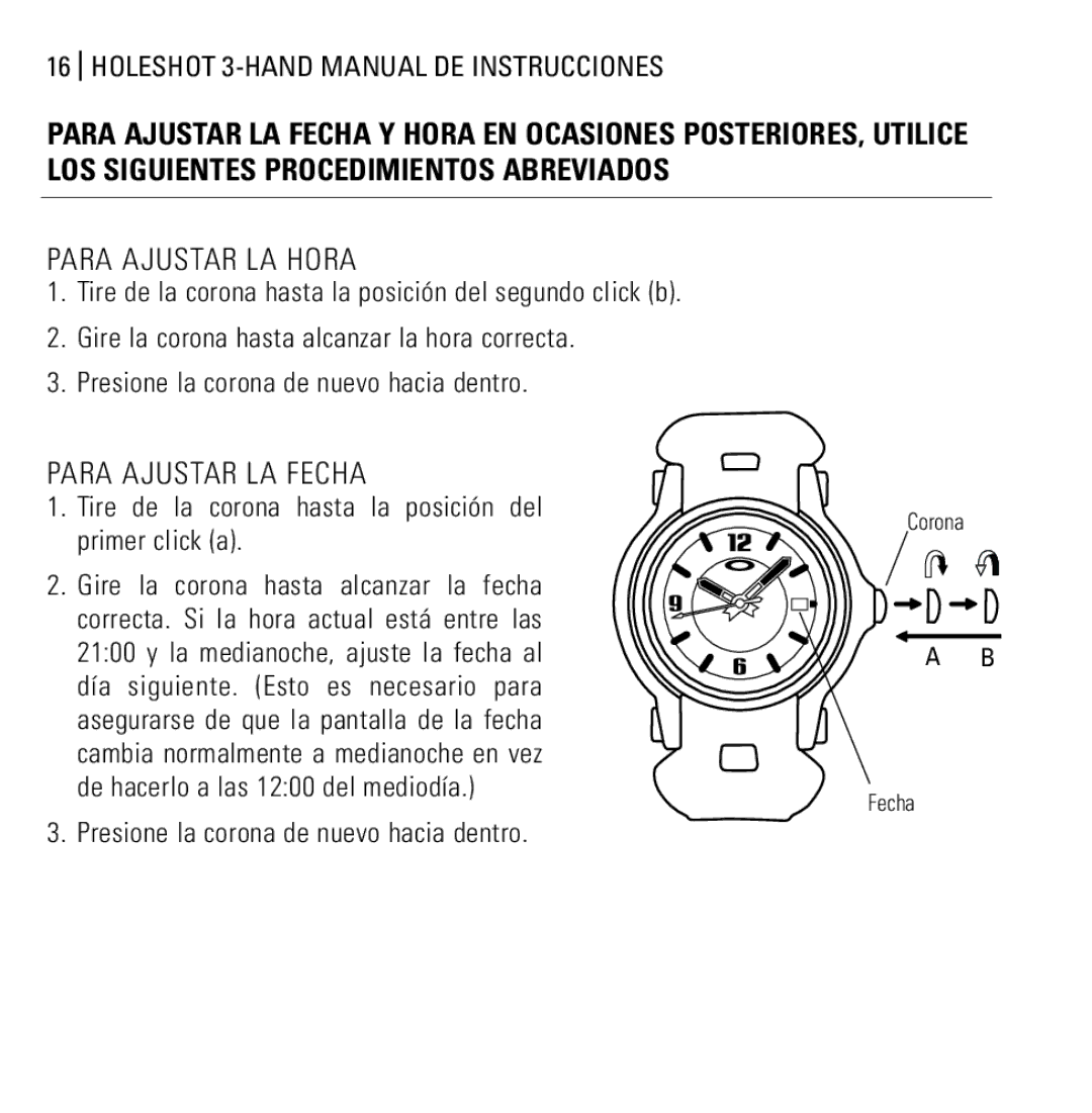 Oakley Holeshot 3 Hand manual Para Ajustar LA Fecha 