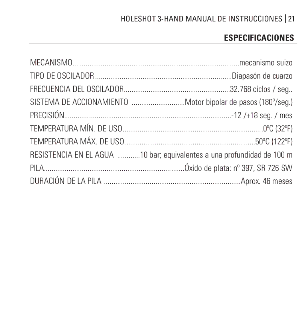 Oakley Holeshot 3 Hand manual Especificaciones 