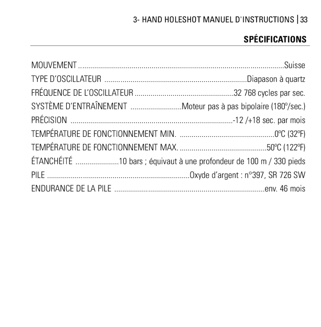 Oakley Holeshot 3 Hand manual Spécifications 