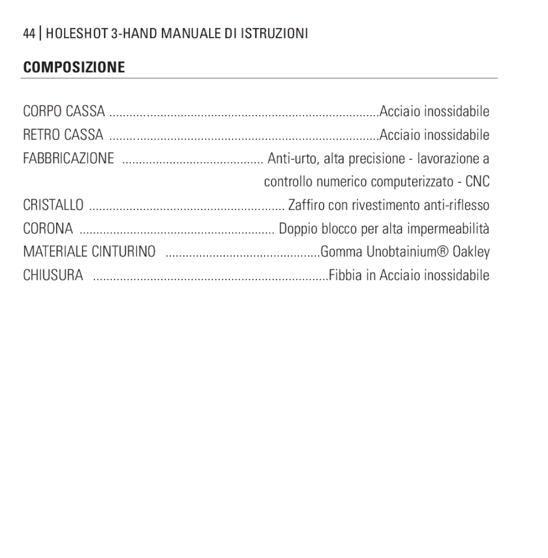 Oakley Holeshot 3 Hand manual Composizione 