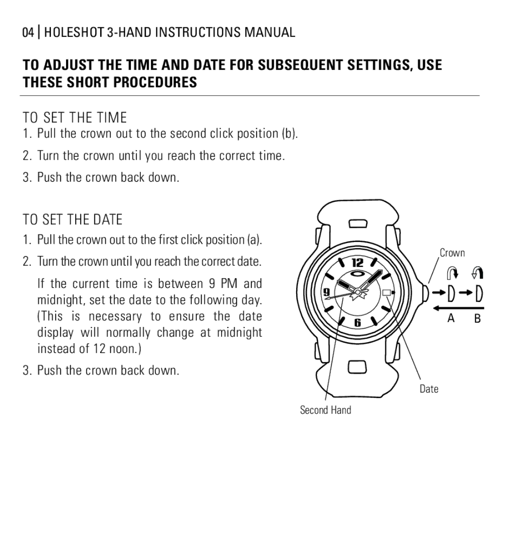 Oakley Holeshot 3 Hand manual To SET the Date 