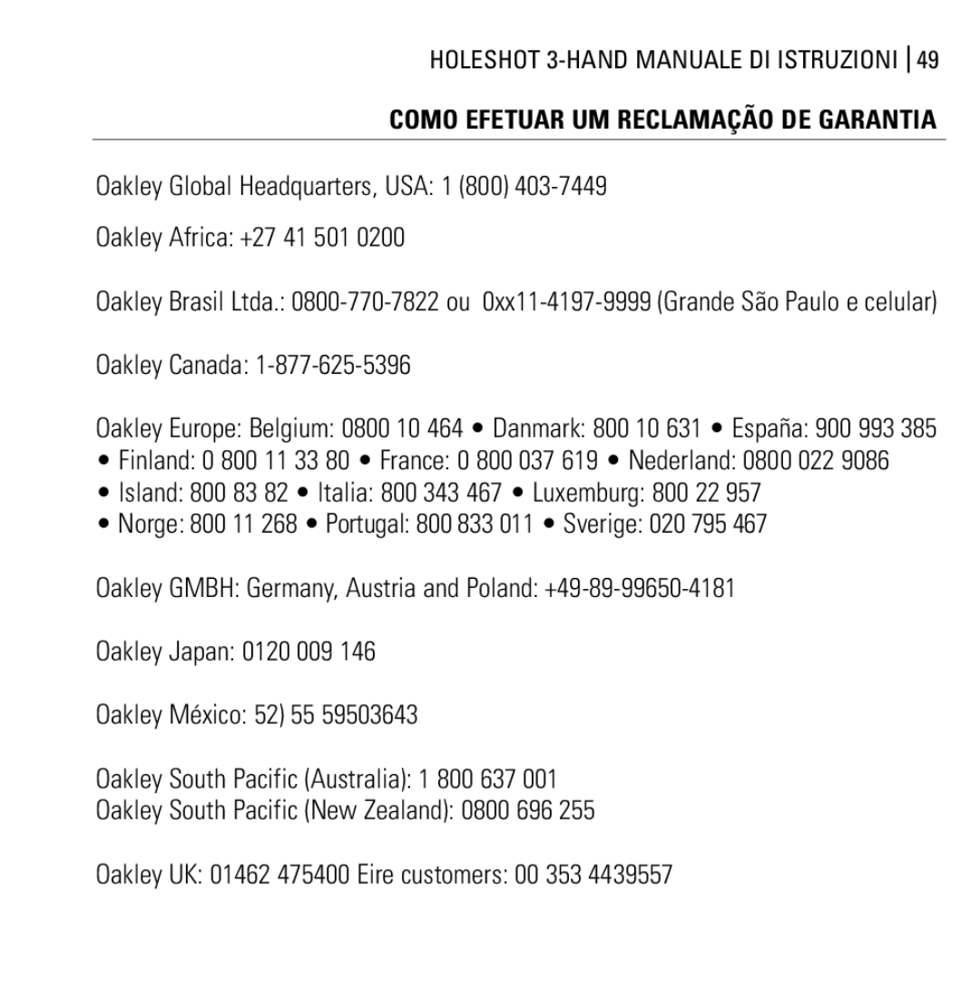 Oakley Holeshot 3 Hand manual Como Efetuar UM Reclamação DE Garantia 
